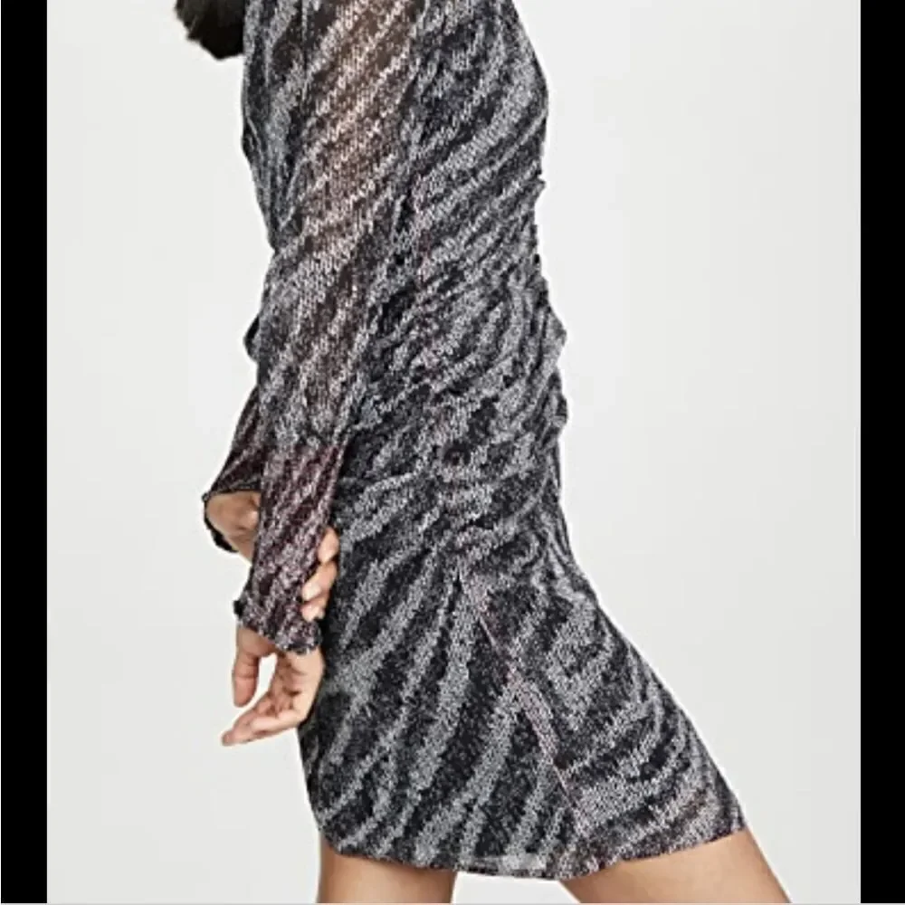Rag and bone silk turtleneck long sleeve rushed bottom back zipper mini dress